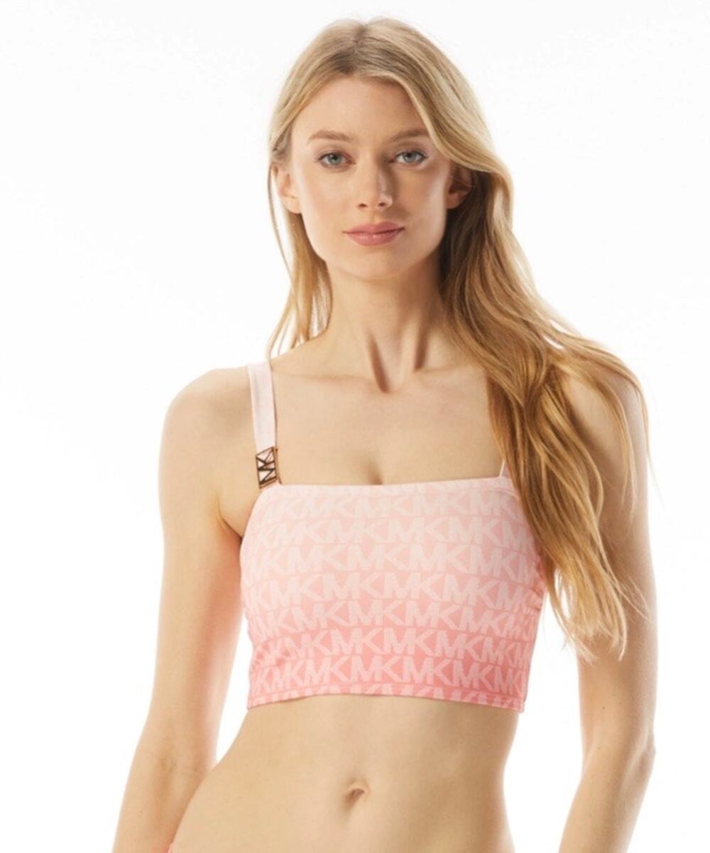 Michael Kors Sangria Pink Square Neck Logo Cropped Bikini Top S NWT